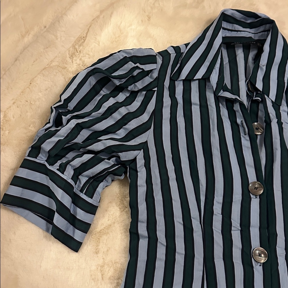 Zara Blue and Green Striped Shirt dress, size m - Picture 3 of 11